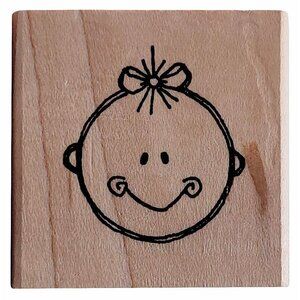 Smiling Face Rubber Stamp With Bow On Wooden Block By Imaginationsl